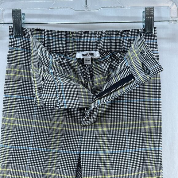 Garage Plaid Skinny Pants Size XS Mid Rise Elastic Waist Slim Black Yellow Blue - Picture 10 of 11